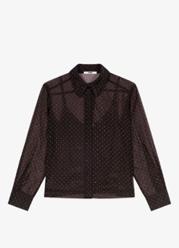 Maje Dames Blouse met stippenprint in de kleur Donkerbruin