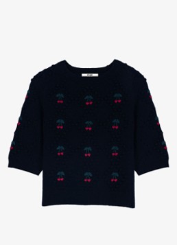 Maje Dames Grofgebreide pullover van wol met borduring in de kleur Donkerblauw