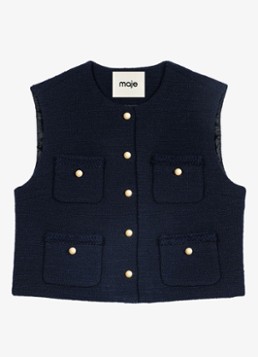 Maje Dames Cropped mouwloos jack met tweed-look in de kleur Donkerblauw