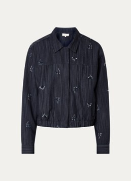 Expresso Dames Bomberjack van denim met borduring en pailletten in de kleur Indigo