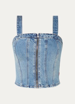 Levi's Dames Tanktop van denim met smockwerk in de kleur Indigo