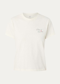 Levi's Dames T-shirt met logoborduring in de kleur Beige