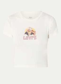 Levi's Dames T-shirt met logoprint en strass in de kleur Gebroken wit