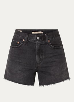 Levi's Dames Ribcage mid waist slim fit korte broek van denim met gekleurde wassing in de kleur Zwart