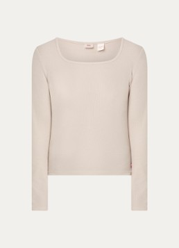 Levi's Dames Ribgebreide longsleeve met rechthoekige hals in de kleur Zand