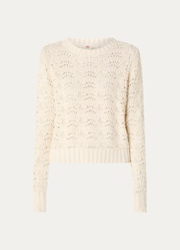 Levi's Dames Hope grofgebreide trui met opengewerkt dessin in de kleur Creme