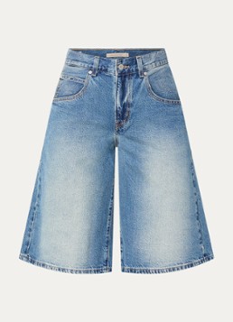 Levi's Dames Super Baggy mid waist wide fit korte broek van denim met medium wassing in de kleur Indigo