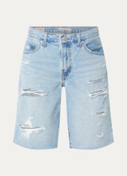 Levi's Dames Baggy Dad high waist loose fit korte broek van denim met destroyed afwerking in de kleur Indigo