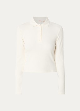 Levi's Dames Polo met ribstructuur in de kleur Gebroken wit