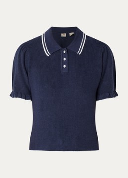Levi's Dames Ribgebreide trui met pofmouw en polokraag in de kleur Donkerblauw