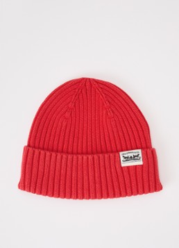 Levi's Dames Ribgebreide muts met logo in de kleur Rood