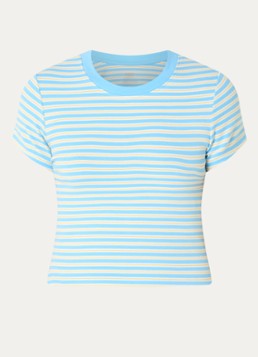 Levi's Dames Cropped T-shirt met streepprint in de kleur Lichtblauw