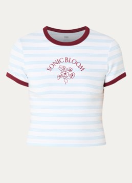 Levi's Dames Cropped T-shirt met streepprint en borduring in de kleur Lichtblauw