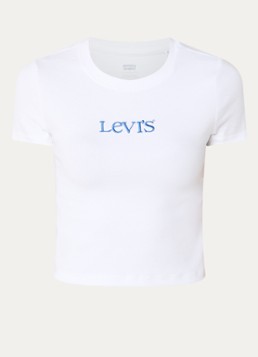Levi's Dames Cropped T-shirt met logoborduring in de kleur Wit