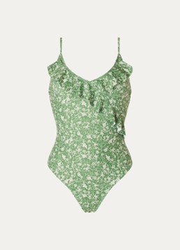 Becksöndergaard Dames Fleurie Bly badpak met bloemenprint in de kleur Groen, maat: XL