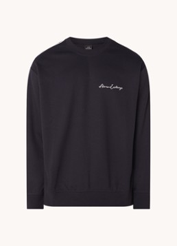 Armani Heren Sweater met logoborduring in de kleur Donkerblauw