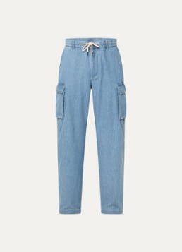 Armani Heren Loose fit cargobroek van chambray met klepzakken in de kleur Indigo