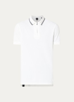 Armani Heren Regular fit polo van piqué katoen met halve rits in de kleur Gebroken wit