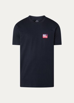 Armani Heren T-shirt met logoborduring in de kleur Donkerblauw