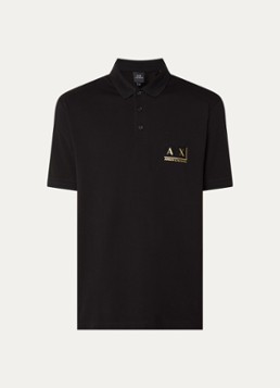 Armani Heren Regular fit polo van piqué katoen met logo in de kleur Zwart