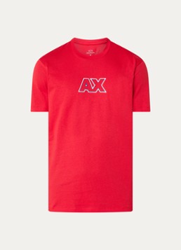 Armani Heren T-shirt met logoborduring in de kleur Rood