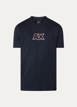 Armani Heren T-shirt met logoborduring in de kleur Donkerblauw