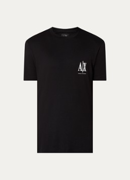 Armani Heren T-shirt met logoborduring in de kleur Zwart