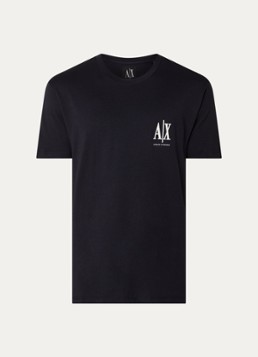 Armani Heren T-shirt met logoborduring in de kleur Donkerblauw