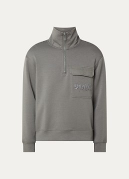 Armani Heren Sweater met halve rits en borstzak in de kleur Donkergrijs