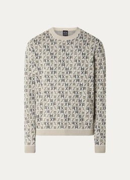 Armani Heren Fijngebreide pullover met logoprint in de kleur Lichtgrijs