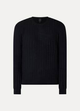 Armani Heren Fijngebreide pullover met structuur in de kleur Donkerblauw