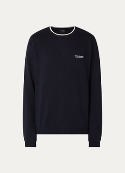 Armani Heren Fijngebreide trui met logo in de kleur Donkerblauw