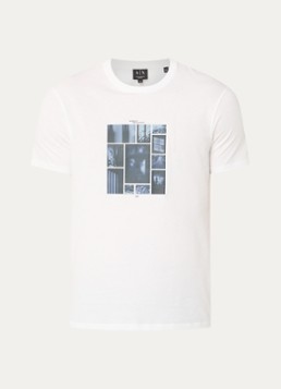 Armani Heren T-shirt met print in de kleur Gebroken wit