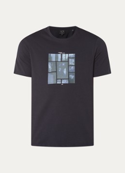 Armani Heren T-shirt met print in de kleur Donkerblauw