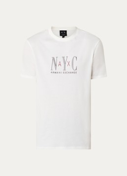 Armani Heren T-shirt met logoborduring in de kleur Gebroken wit