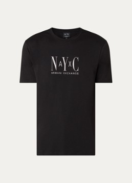 Armani Heren T-shirt met logoborduring in de kleur Zwart