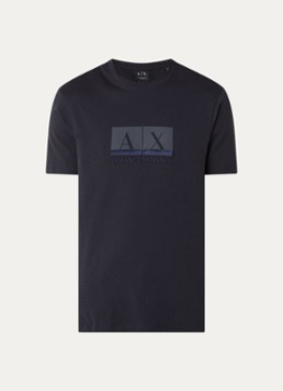 Armani Heren T-shirt met logoborduring in de kleur Donkerblauw