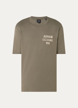 Armani Heren T-shirt met logoborduring in de kleur Donkerkhaki