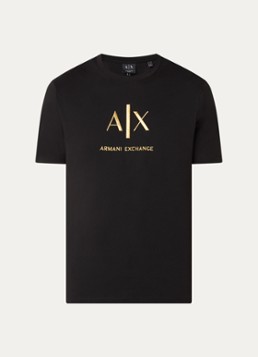 Armani Heren T-shirt met logoborduring in de kleur Zwart