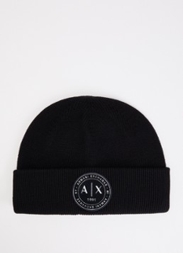 Armani Heren Muts in scheerwolblend met logo in de kleur Zwart