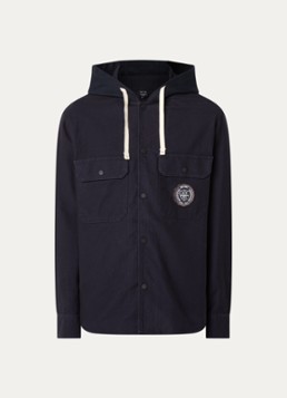 Armani Heren Overshirt met logo en capuchon in de kleur Donkerblauw