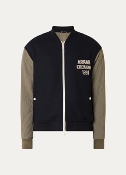 Armani Heren Bomberjack in scheerwolblend met logoborduring en quilt patroon in de kleur Donkerblauw