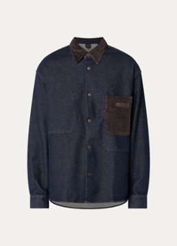 Armani Heren Spijkerjas met details van corduroy in de kleur Indigo