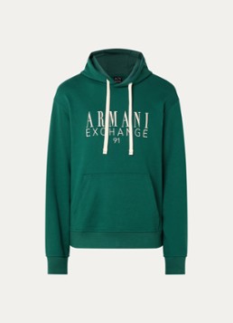 Armani Heren Hoodie met logoprint en kangeroezak in de kleur Donkergroen
