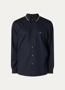 Armani Heren Regular fit overhemd met logoborduring in de kleur Donkerblauw