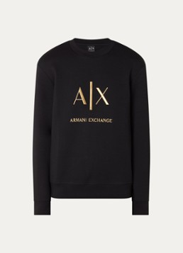 Armani Heren Sweater met logoborduring in de kleur Zwart