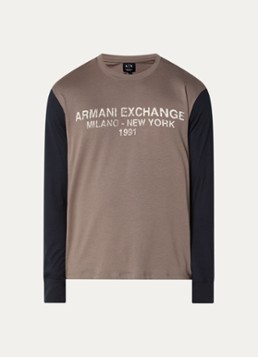Armani Heren Longsleeve met logoprint in de kleur Lichtbruin