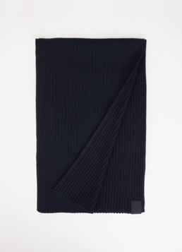 Armani Heren Ribgebreide sjaal in wolblend 200 x 30 cm in de kleur Donkerblauw