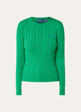 Ralph Lauren Dames Kabelgebreide pullover met logoborduring in de kleur Groen, maat: XS