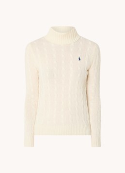 Ralph Lauren Dames Fijngebreide trui in kasjmierblend met logoborduring in de kleur Gebroken wit, maat: M